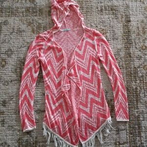 Coral hooded cardigan with fringe